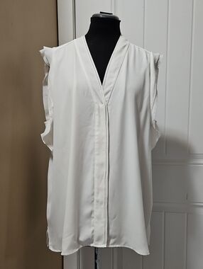 Karl Lagerfeld Crepe Sleeveless Top With Ruffled Details XL In Cream